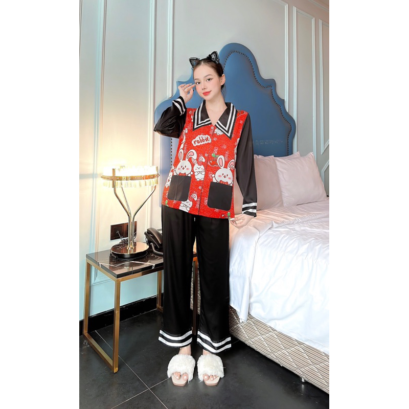 Bộ pijama cổ nhọn lụa latin 2ce cao cấp