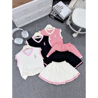 Set váy hình ngựa thêu cho bé gái diện hè xinh dễ thương