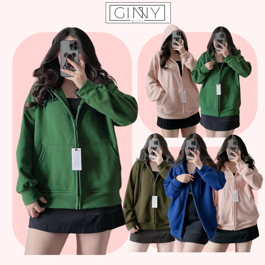 Áo khoác Hoodie Zip thun HELEN TL-016 | Chống Nắng, Có Túi Trong, Nón Rộng Form Rộng chuẩn Ulza | GinHouse Shop