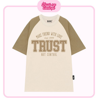 Raglan Tee Unisex Couple Áo Thun Cặp Đôi Nam Nữ Trắng Vani Be Local Brand TNC Phông Phối Tay Nâu In Chữ TRUST Cotton 230