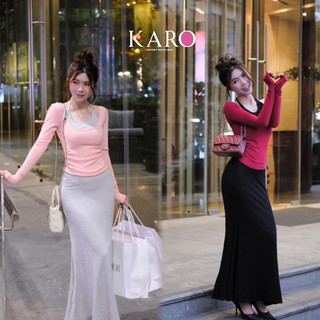 Set đầm yếm đuôi cá dài + áo cổ u tay dài K4309  - CAROTSHOP