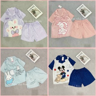Set đồ đôi mẹ và bé pijama mặc nhà, dáng cộc - đùi  vải lụa xước màu pastel