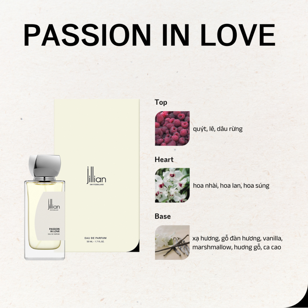 Nước hoa Jillian Nữ PASSION IN LOVE 50ml - ngọt ngào, trong trẻo, cuốn hút