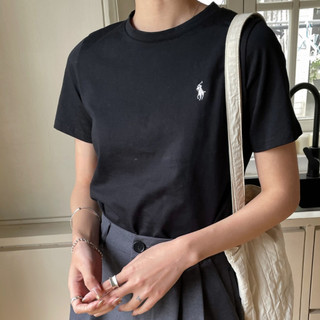 Áo Thun Nữ Cộc Tay Trơn From Ôm Cổ Tròn Áo Phông Nữ Tay Ngắn Hình Thêu Con Ngựa Chất Tăm Co Giãn 4 Chiều Mặc Mát Mùa Hè