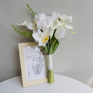 Hoa lụa cao cấp, hoa giả, hoa cầm tay cô dâu, hoa cưới cầm tay, hoa tulip lụa tự nhiên màu sắc pastel