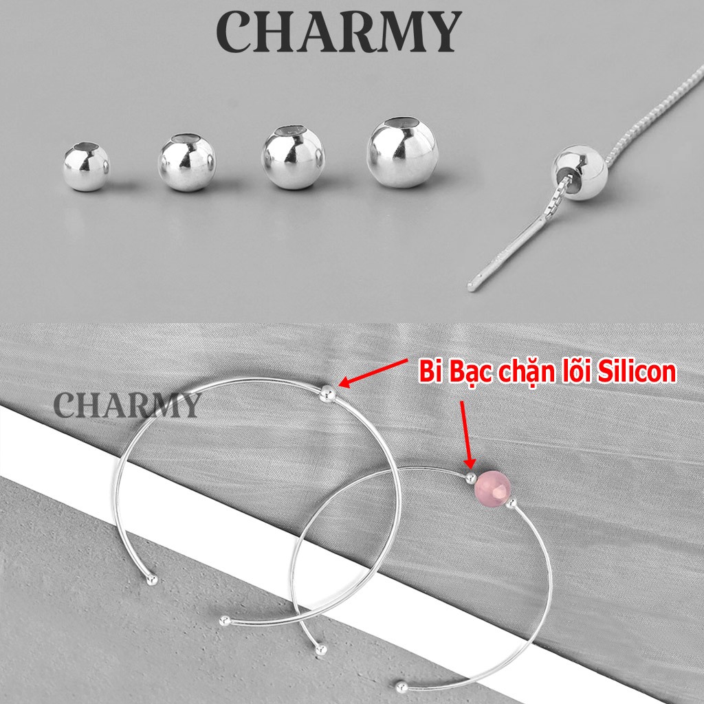 Charm Bi Bạc chặn có lõi Silicon C002 hạt bi cố định trên vòng, Bạc 925 - Phụ kiện làm vòng tay - Charmy