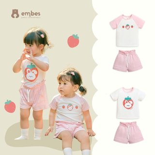 Bộ quần áo hè cho bé gái Embes, bộ cộc tay cho trẻ em từ 6 tháng đến 4 tuổi