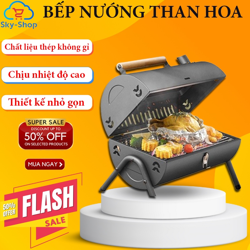 Bếp nướng than hoa ngoài trời chất liệu thép không gỉ, vỉ nướng inox cao cấp - Nướng thịt BBQ siêu ngon