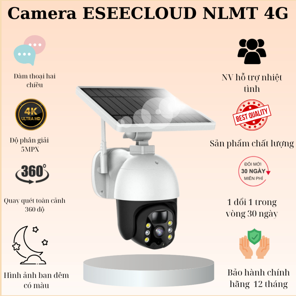(Lỗi 1 đổi 1) Camera thương hiệu ESEE năng lượng mặt trời có khe gắn sim 4G, camera không cần điện và wifi