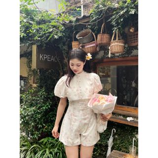 Jumpsuit hoa nhí cổ tàu tay bồng mùa hè đi chơi đi du lịch Vayemcloset