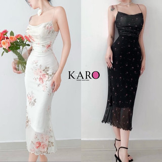 Đầm 2 dây lưới hoa dáng dài K4056 - CAROTSHOP