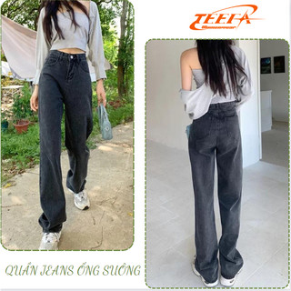 Quần Jeans ống rộng nữ Teefa women, Quần bò nữ ống suông rộng Ulzzang