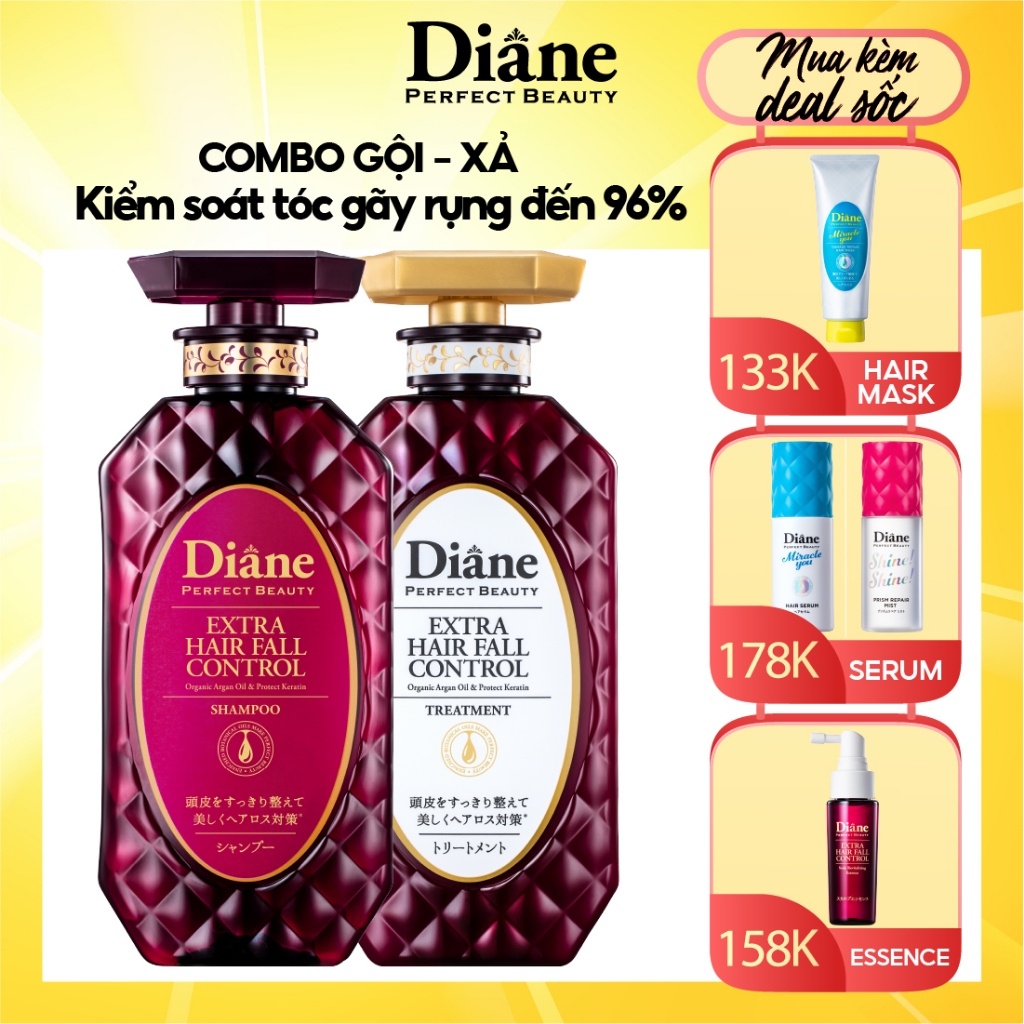 Cặp gội xả Kiểm Soát, Ngăn Ngừa Rụng Tóc Diane Extra Hair Fall Control 450ml x 2