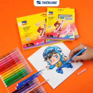 Bút lông màu Washable Fiber Pen Thiên Long Colokit,nhân vật Futy Akooland thế giới học cụ, ngòi Brush rửa được 12/24 màu