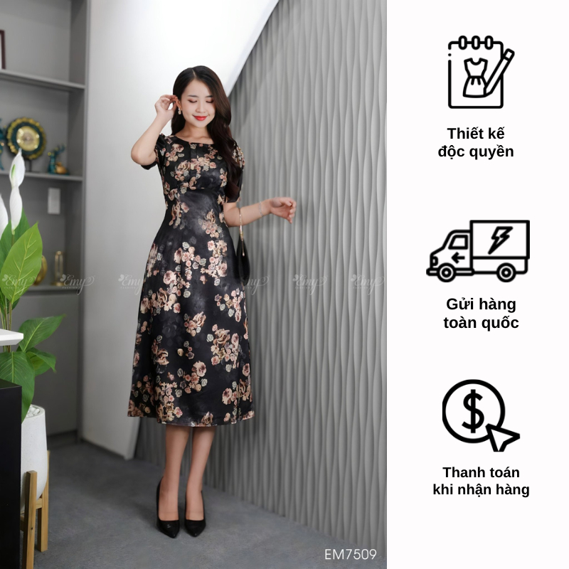 Đầm EMY EM7509 Body A Lụa Vân Pháp Đen