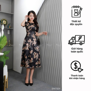 Đầm emy em7509 body a lụa vân pháp đen