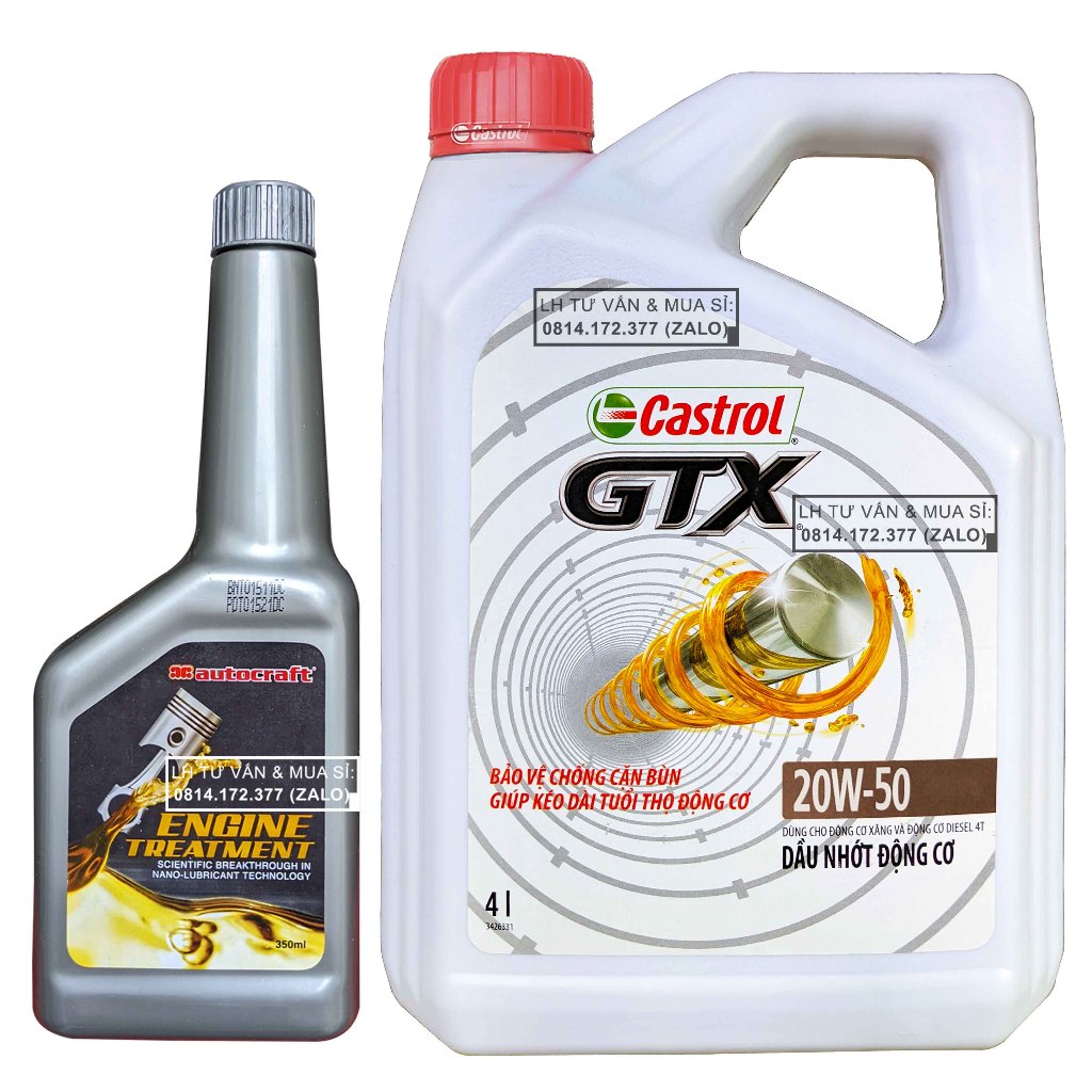 ( Giá KM ) Combo Dầu Nhớt Ô-tô Cao Cấp Castrol GTX 20w50 4.000mL ( 4L ) + Phụ Gia Nano Nâng Cấp Nhớt Động Cơ 350ml