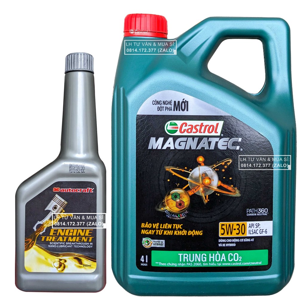 ( Giá KM ) Combo Dầu Nhớt 100% Tổng Hợp Ô-tô Castrol Magnatec Stop-Star 5w30 (4L) (2023) + Phụ Gia Nano Nâng Cấp Nhớt