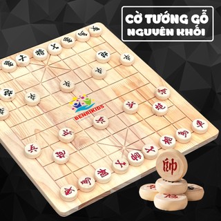 Bàn cờ tướng bằng gỗ tự nhiên benrikids bộ cờ tướng gỗ nguyên khối quân gỗ sồi 42x38cm