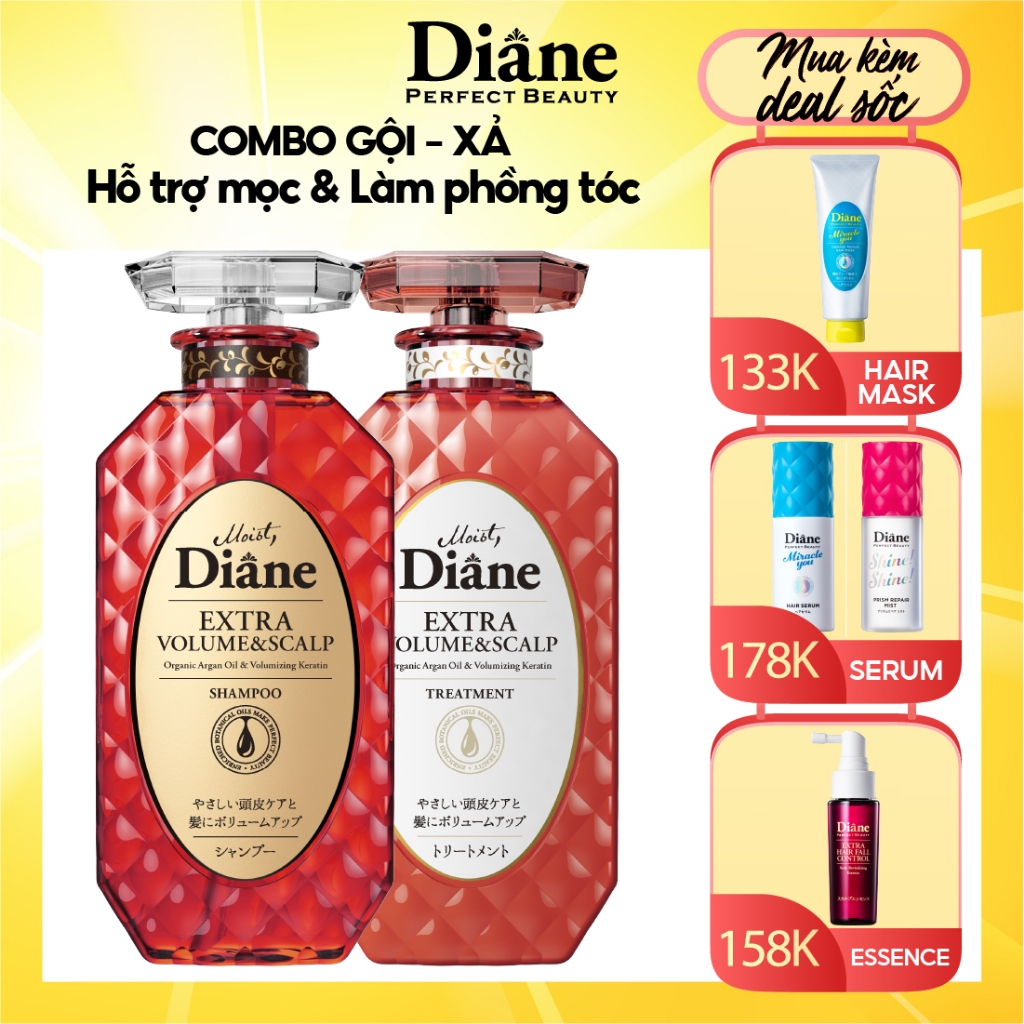 Cặp gội xả Hỗ Trợ Mọc Tóc và Làm Phồng Tóc Moist Diane Extra Volume & Scalp 450ml