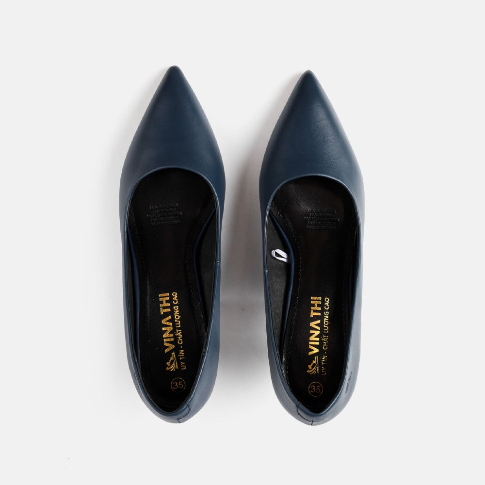 Giày bít nữ trơn cao 5cm mũi nhọn da bò VinaThi (thương hiệu mới của Vinagiay) C67.EG011