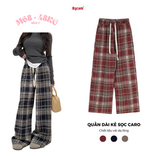 Quần Dài Kẻ Sọc Caro Dạ Lót Lông Ống Rộng Cổ Điển Mùa Đông 2023 𝘽𝙮𝙘𝙖𝙢𝙘𝙖𝙢