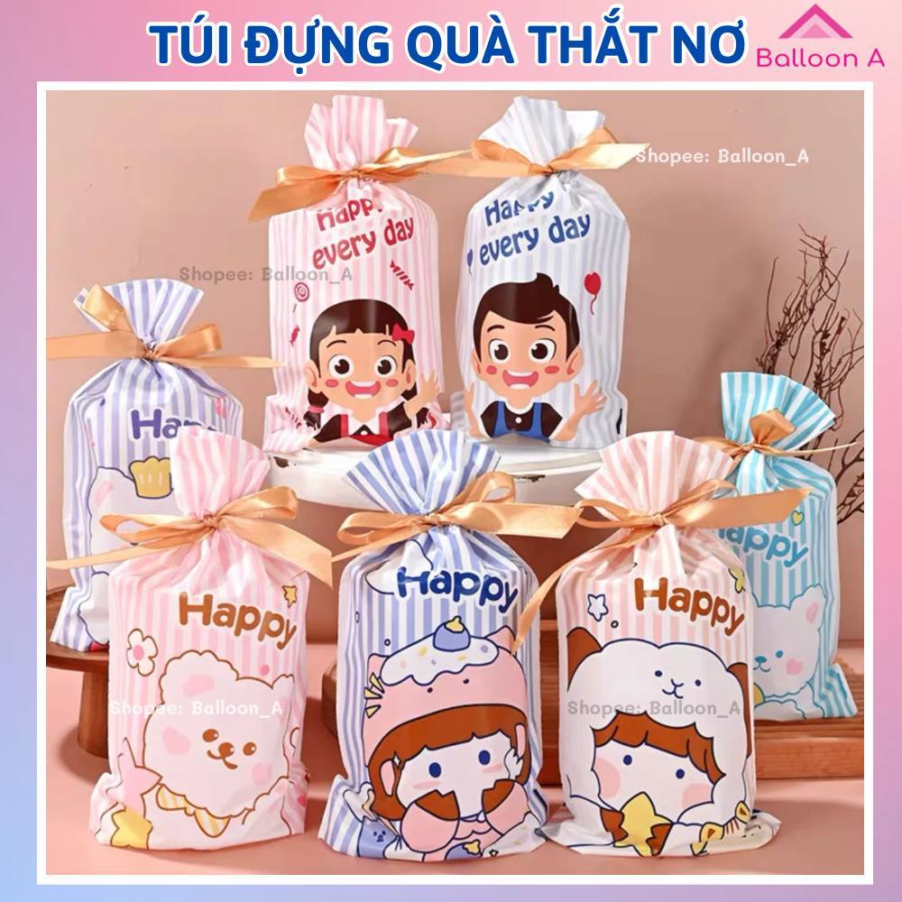 Set 5 Túi đựng quà có dây nơ buộc cute dễ thương, túi gói quà sinh nhật nhỏ, quà tặng học sinh cuối kỳ tổng kết năm học