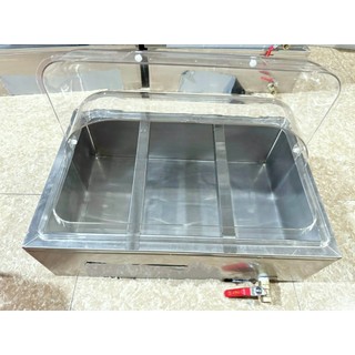 Thùng đá inox kèm nắp mica làm mát khay topping 1/6 hoặc 1/9