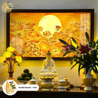 Đèn Thờ Tranh Trúc Chỉ In Ngang Hoa Sen TỪ TÂM Trang Trí Bàn Thờ Phật Gia Tiên Làm Đèn Hào Quang Sau Tượng Phật Quan Âm