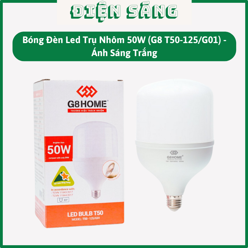 Bóng Đèn Led 50W Ánh sáng Trắng Trụ Nhôm Bọc Nhựa  (G8 T50-125/G01) -Thiết Bị Điện G8 - Shopdiensang