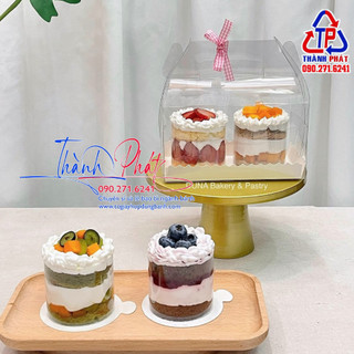 10 Hộp mica cuộn nhỏ trong suốt đựng 2 ly pudding, hộp mica đựng bánh trung thu 100g-150g - hộp bánh cuộn