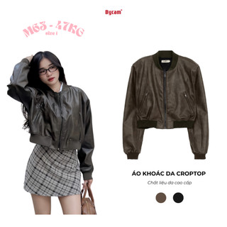 Áo Khoác Da Croptop Dáng Bomber Cao Cấp Thanh Lịch Châu Âu 𝘽𝙮𝙘𝙖𝙢𝙘𝙖𝙢