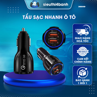 Tẩu Sạc Nhanh Ô Tô, Cốc Sạc Xe Hơi Qualcom 12V, Sạc Xe Ô Tô Siêu Nhanh An Toàn 2 Cổng USB 3.0 Đèn Led Cắm Tẩu