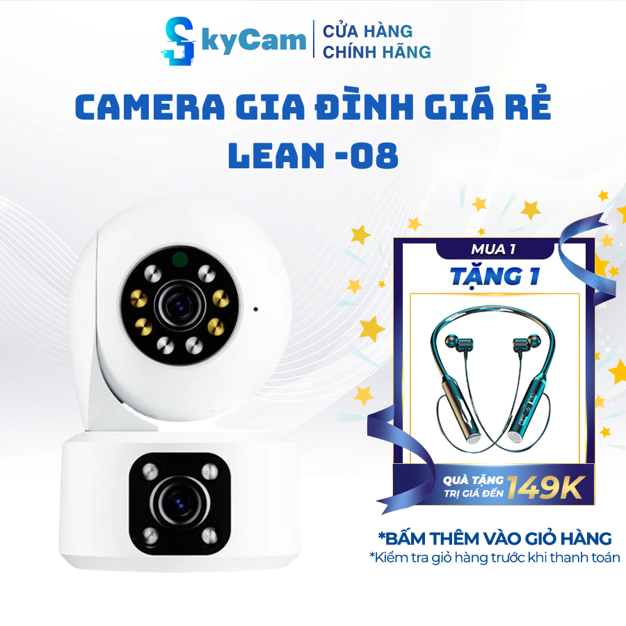 Camera gia đình LEAN-208, Camera thông minh, kết nối Wifi,Độ phân giải 2MP, góc xoay toàn cảnh 360 đ