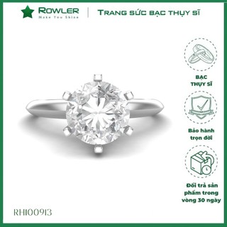 Nhẫn bạc nữ trơn đính đá moissanite 7.0ly cao cấp trang sức bạc cao cấp rowler rh100933