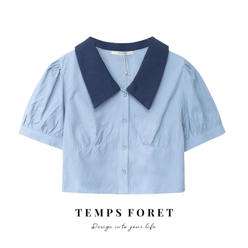 ÁO SƠ MI XANH CROPTOP
