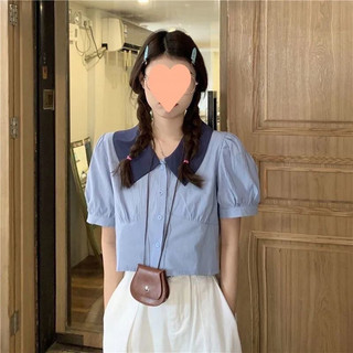 ÁO SƠ MI XANH CROPTOP