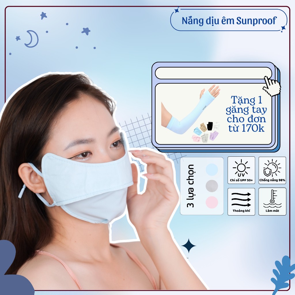 Khẩu trang chống nắng chống tia UV UPF 50+ chất lụa băng mát lạnh mềm mịn màu trơn pastel