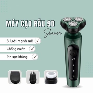 Máy Cạo Râu Sạc Pin, Máy Cạo Râu Mini Shaver 9D 4in1 Kiêm Tỉa Lông Mũi Đa Năng, 3 Lưỡi Dao Cạo Kép Chống Nước IPX7