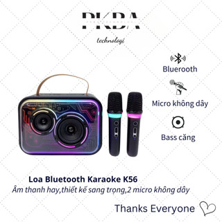 Loa bluetooth,loa hát karaoke k56 PKBA không dây kèm 2 mic với âm thanh chất lượng cùng đèn led tuyệt đẹp