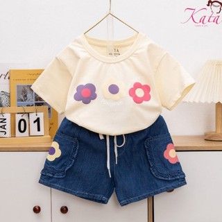 KATA - Set jean đùi cotton phối hoa size đại cho bé gái 24-37 kg