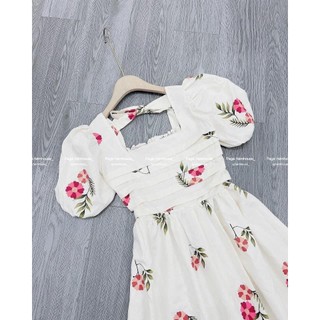 Đầm Voan Lụa Cổ Vuông Ngắn Tay - Phong Cách Thời Trang TTGB0136