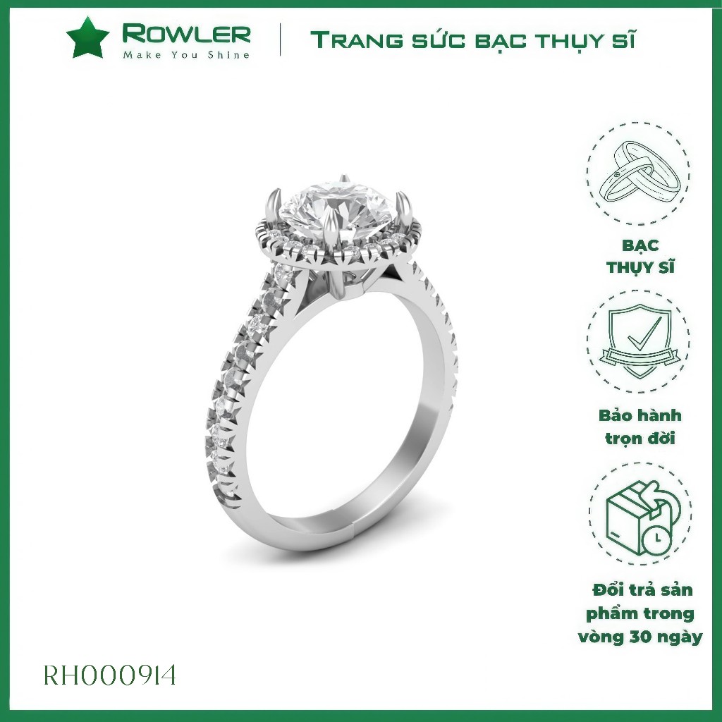 [ Mẫu Timeless] Nhẫn nữ Halo bạc Thụy Sỹ 925 đính full đá Moissanite viên chủ 7.0ly sang trọng lấp l