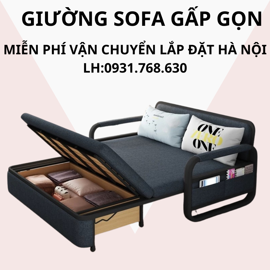 Giường sofa gấp gọn , giường sofa gấp gọn thông minh có hộc chứa đồ gỗ , khung sơn tĩnh điện chống han dỉ cao cấp