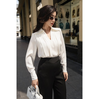Áo sơ mi cổ đức lá nhọn tay dài thanh lịch by lemia design - 24a021