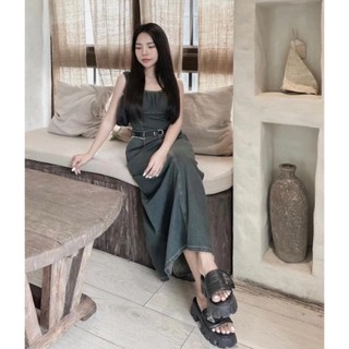 Đầm jean xám sát nách kèm nịt