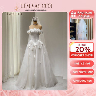 Váy cưới cô dâu 💖tặng voan cài đầu💖 đầm cưới đi bàn, cúp ngực, váy cưới thiết kế tvc105