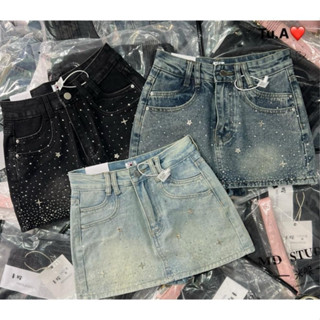 Chân váy ngắn jean bò đính đá ngôi sao Hot, Chân Váy Jeans Lưng Cao Có Quần Trong siêu xinh siêu HOT N 75