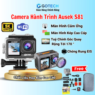 Camera hành trình 5k ausek s81, cam hành trình gắn mũ bảo hiểm màn hình cảm ứng chống rung eis, chống nước tặng phụ kiện