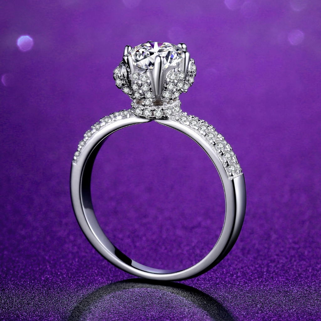 Nhẫn kim cương Moissanite, nhẫn cầu hôn 6.5 ly, 8 ly kiểm định GRA Kann Jewelry FY-117